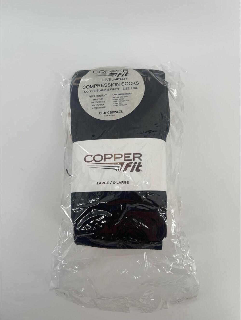 Compression Socks Hg Knee High Copper Womens L/XL USA (2 Pairs) New White Black